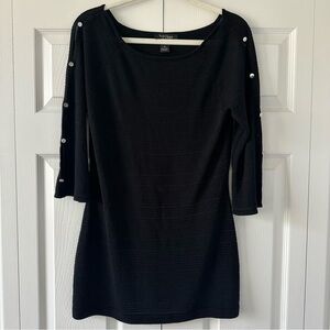 White House Black Market Black Boatneck Knit Top with Button Sleeve Detail